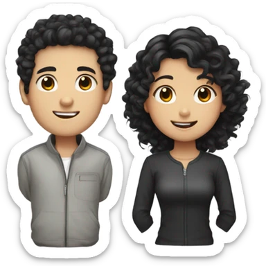 curly dark hair boy with asian long black hair girl  sticker