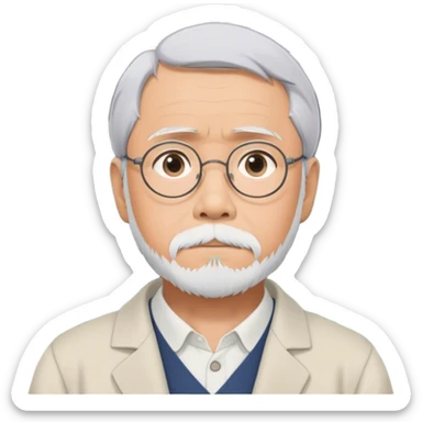 Hayao Miyazaki (filmmaker) – Cinematic Realistic Portrait of Hayao Miyazaki, portrayed with gentle, wise eyes and a thoughtful expression, set against a backdrop of whimsical sketches and animated landscapes reminiscent of Studio Ghibli, rendered with soft natural lighting and rich, detailed textures that evoke creative magic. sticker
