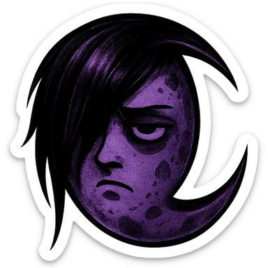 emo-style moon, black and purple, moody, no background sticker
