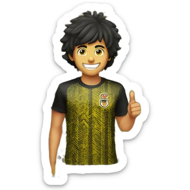 Football Club Supporter yellow and black pattern t-shirt Hyderabad Fc logo on T-shirt thumbs up indian boy black hair half body sticker