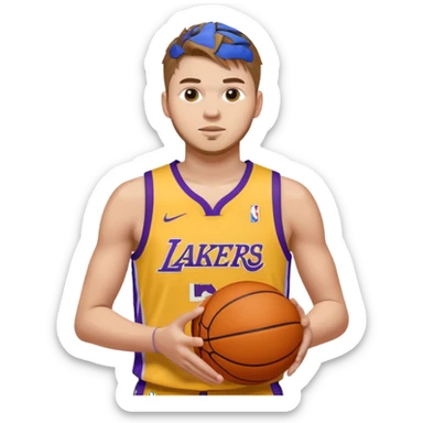 Luka doncic in Lakers uniform with basketball sticker