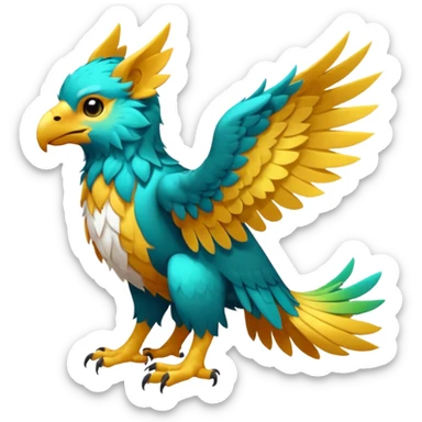 Colorful tropical exotic cute cool beautiful shiny beautiful fantasy-Gryphon-Cacomistle-Trico-oncilla-animal-Fakémon-hybrid-fursona (full body) sticker