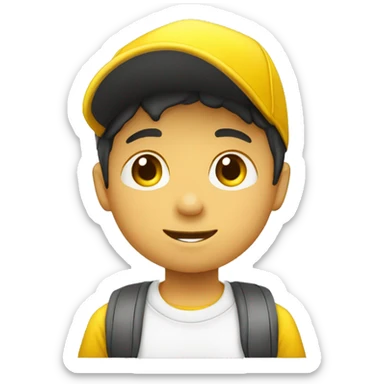 Niño blanco saludando con gorra amarilla sticker