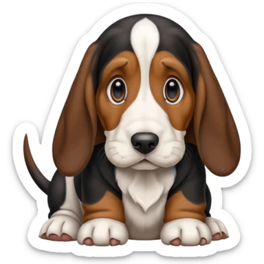 Tricolor black brown and white basset hound puppy sticker
