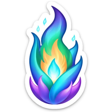 Shiny epic iridescent green blue and purple flame sticker