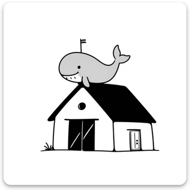 a hand drawn doodle of a whale on a barn sticker