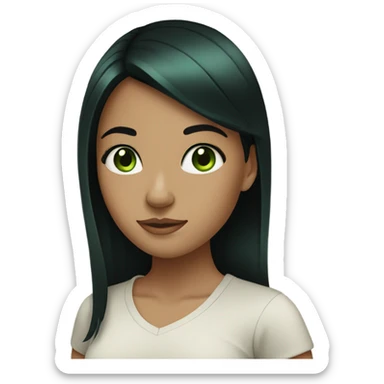 A girl whit straight black hair whit green dark eyes  sticker