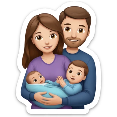 "Woman with long brown hair and fair skin holding a baby. And man with short brown hair and fair skin, without a mustache, holding a child. Smiling." sticker