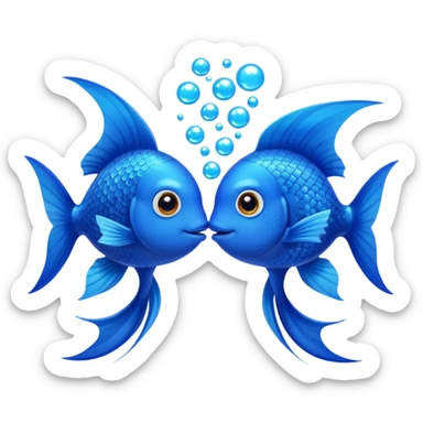two cute blue fishes kissing sticker