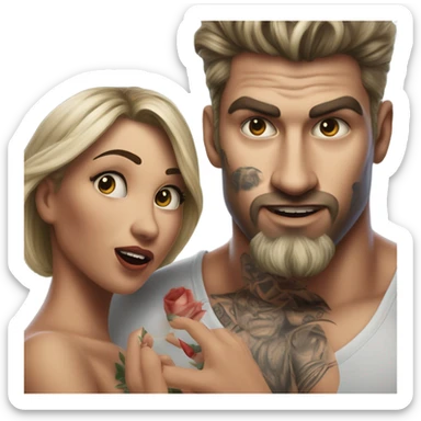 Hyper Realistic beautiful woman slapping a very handsome tattooed man sticker