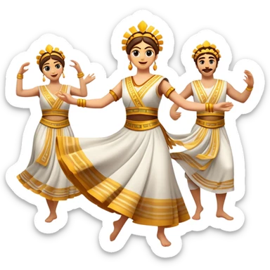 Cinematic Realistic Sirtaki Dance Emoji, depicted as a vibrant traditional Greek dance scene with flowing movements and expressive costumes, rendered with dynamic textures and warm festive lighting that captures its cultural exuberance. sticker