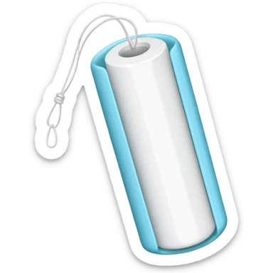 a white tampon with ridges and a string attached to the bottom sticker