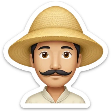 Extremely stereotypical Asian wearing a rice hat with a super long mustache  sticker