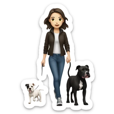 White brunette Girl walking a black pit bull sticker