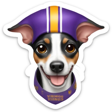 Rat terrier with a vikings football hat sticker