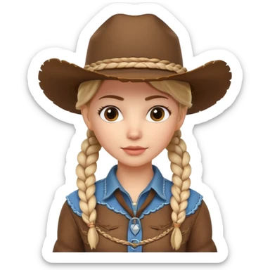 cute cowgirl portrait, head and shoulders only, cowboy hat, braided hair, western outfit collar, confident expression, 3D cartoon, mobile game icon style, clean background, no text, no watermark
 sticker
