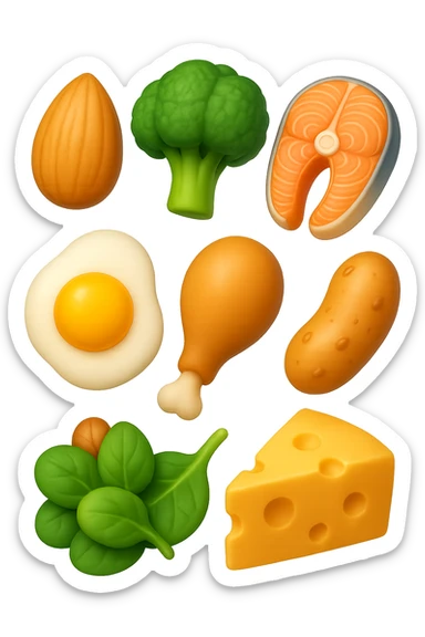 EMOJI STILE IPHONE 3D DI proteine, fibre, grassi sani che fluttuano in aria, iperrealistico 4k sticker