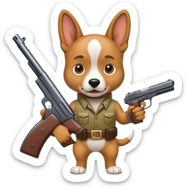 Dog holding a gun sticker