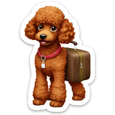 Red poodle with a luggage  sticker