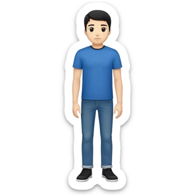 man with short black hair, black t-shirt, blue jeans, standing, facing viewer sticker