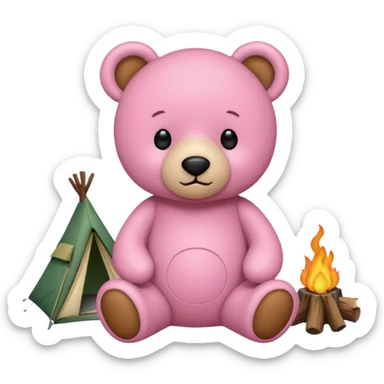 Teddy bear camping pink sticker