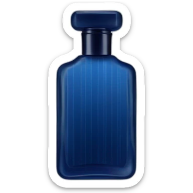 Perfume bottle in shape of a man's body, dark blue and matt with dark stripes sticker