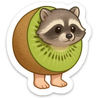 A kiwi with a raccoon's head and human feet sticker