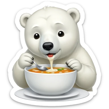 white polar bear eats soup sticker