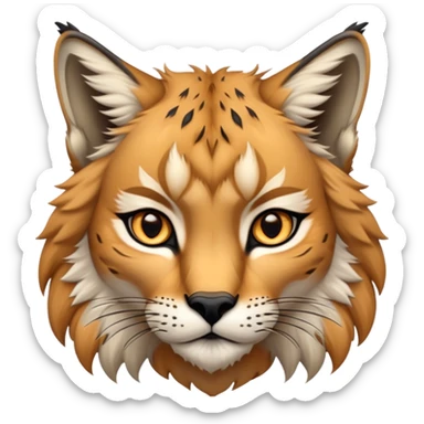 Cinematic-Noble-Lynx-Portrait-Emoji – Poised and regal, with a strong, agile build and a strikingly patterned fur of warm tawny fur accented by bold black ear tufts, deep-set, intelligent amber eyes, simplified yet sharp and sophisticated. zoomed out sticker