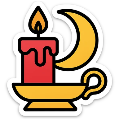 dripping red candle in a gold holder with a crescent moon in the background sticker