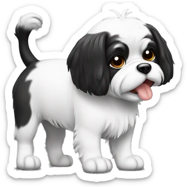 Emoji de um cachorrinho shitzu preto e branco de língua pra fora sticker