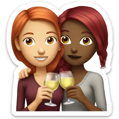 Two girls whit light skin and one red and one bordeaux hair drinking white wine sticker