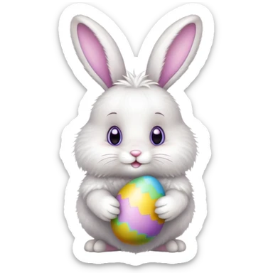 Cute Easter bunny holding a colorful Easter egg sticker