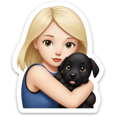 A white girl hugged a black Changmao dog with a little white on the corner of its mouth sticker