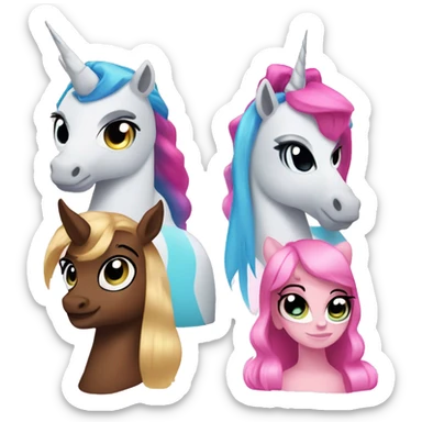 Four unicorns with power puff girls powers sticker