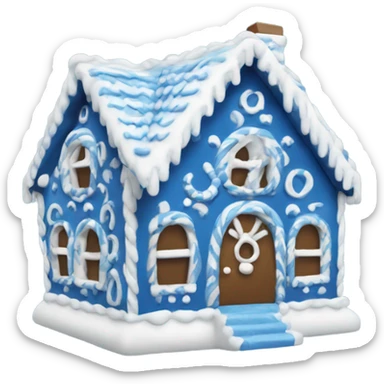 A blue and white gingerbread house sticker