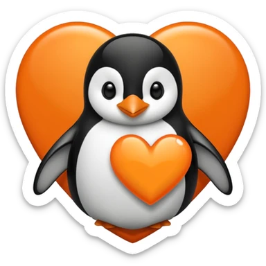 orange heart with a penguin in the centre sticker