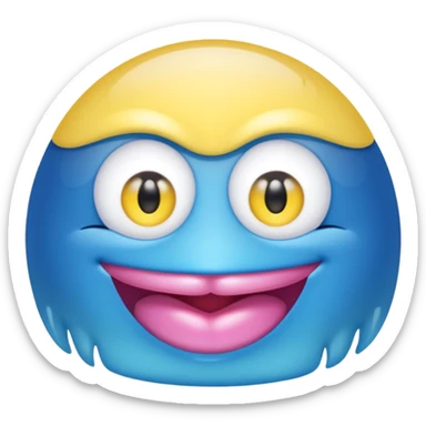 A translucent blue half-sphere with pink lips and two yellow eyes and 8 toes around the bottom sticker