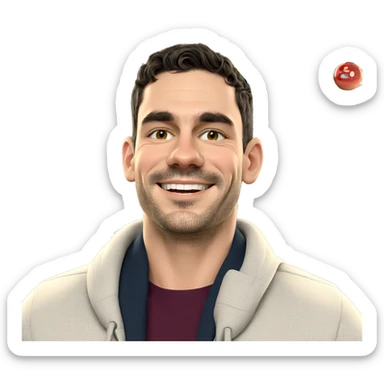 smiling boy by christmas tree sticker