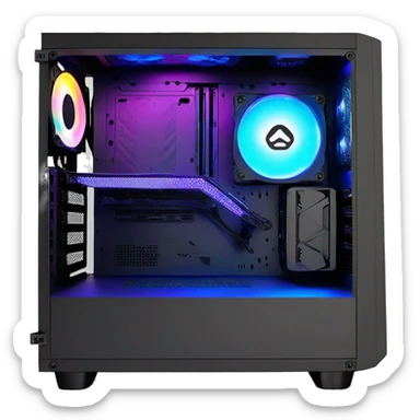 Black gaming PC RGB mid-tower case with glass side panel sticker