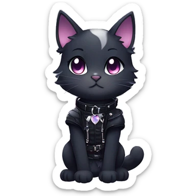Gorgeous sparkly legendary gradient gothic dark techwear anime style anthro cat with blushing face aesthetic and pretty edgy black with collar and harness trending style sticker