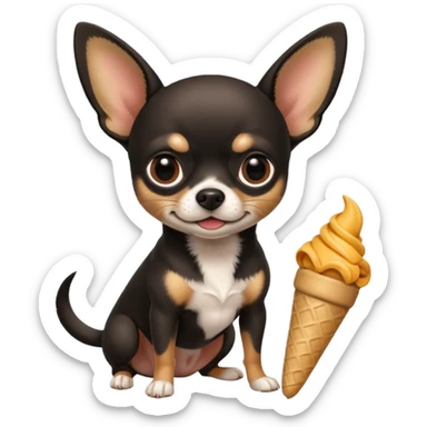 Perro chihuahua de color negro con tres patas y con un cono para perro sticker