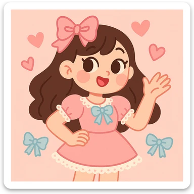 coquette style, soft pastel colors, feminine, bows, hearts, lace, delicate and cute aesthetic sticker