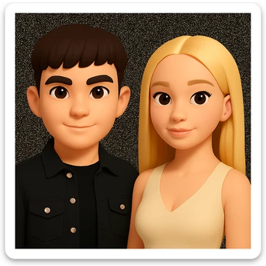 Slightly increase the volume of the upper body of the girl, significantly spread them apart from each other, make the skin color the same for both characters, keep the cartoon style as in the original image. sticker