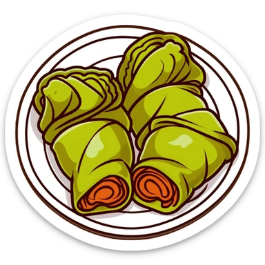 cute and cartoonish sarma, traditional stuffed cabbage rolls on a plate sticker