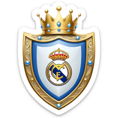Real Madrid inspired shield with white, gold, and blue colors and a crown sticker