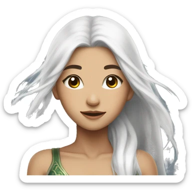 Asian feminine body abs long white hair elf  sticker