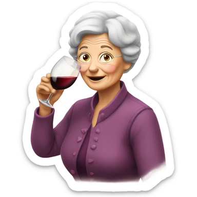 old lady drinking wine sticker