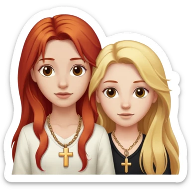 Red hair girl with long hair, a nose ring and blonde hair girl with long hair and a cross necklace posing sticker