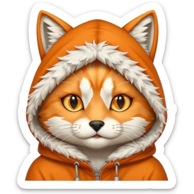The emoji orange cat with a emoji wolf's hood on its head
 sticker